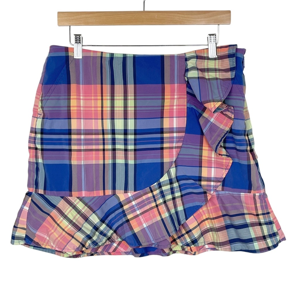 Polo Golf Ralph Lauren Pink Madras Plaid Ruffle Skort Size 8 Performance Preppy